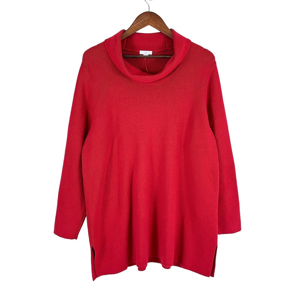 NWT J Jill Cowl Neck Tunic Sweater Women XL Red Cozy Lagenlook Holiday Soft Knit